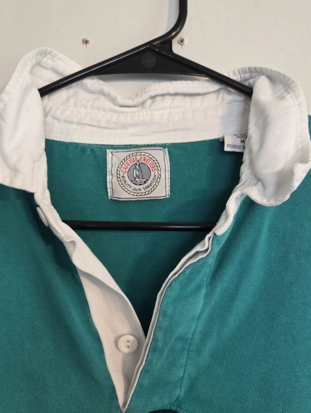 VTG Cape Isle Knitters Long Sleeve Rugby Polo Shirt Mens M Colorblock Nautical
